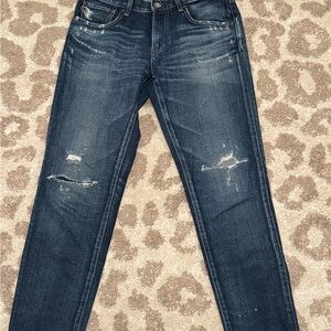 Moussy Vintage Howa Made in Japan Fray Hem Button Waist Dark Blue Size 27 Denim